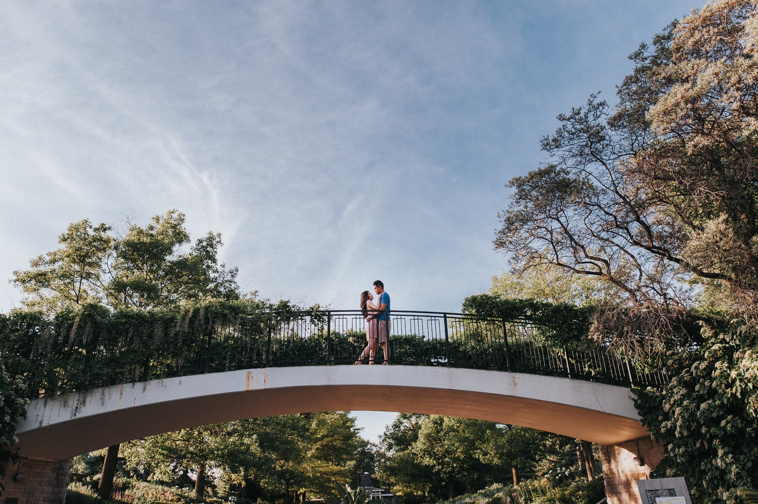 Dreamy sunlight Botanical garden engagement shoot