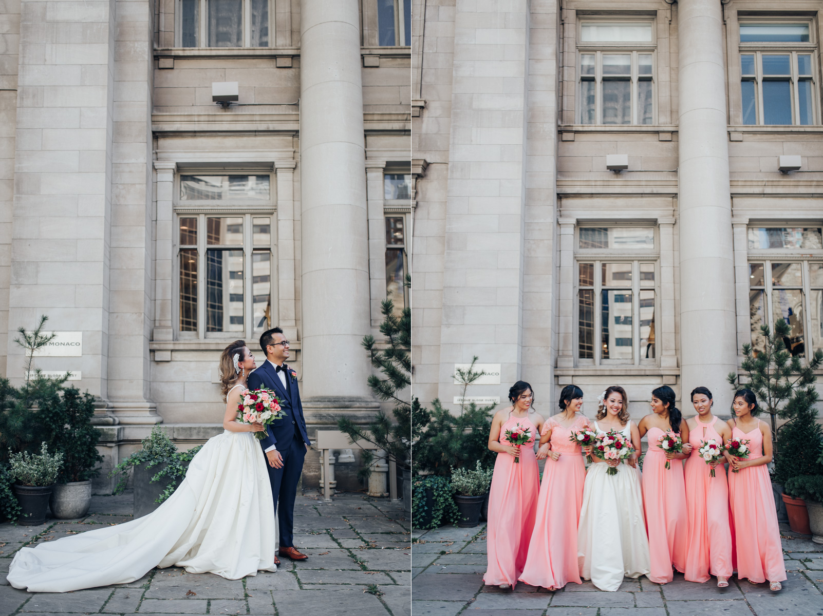 Bride and Groom and the bridal party taking photos at Yorkville, Toronto