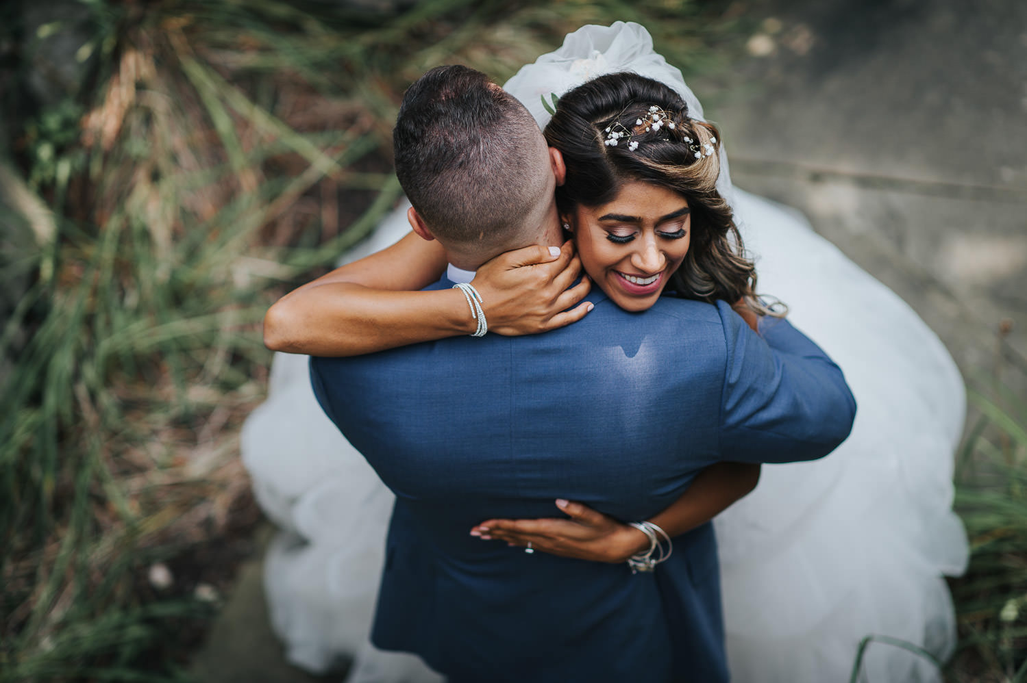 The First Look of bride and groom at a Toronto Backyard Wedding