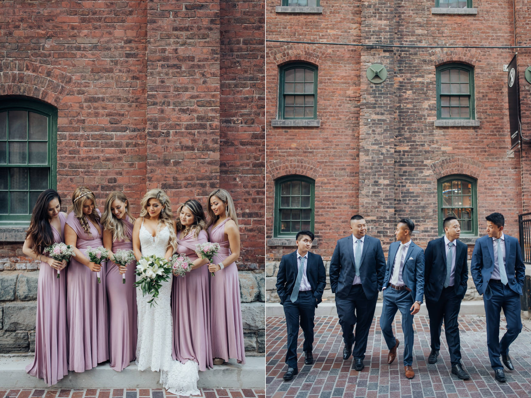 Bridesmaids and groomsmen at the distillery district wedding
