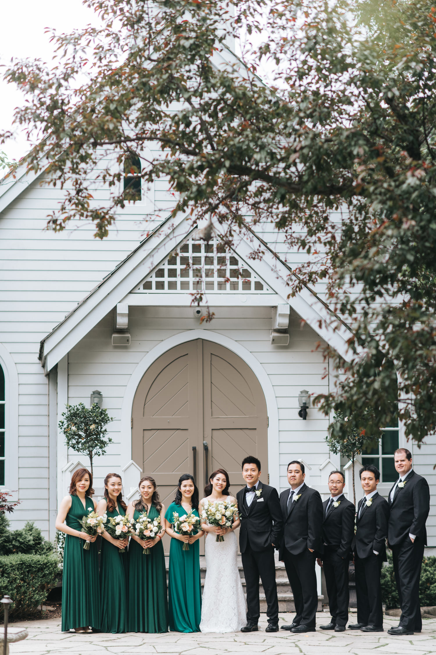 Doctor's House wedding white chapel group bridal party photo