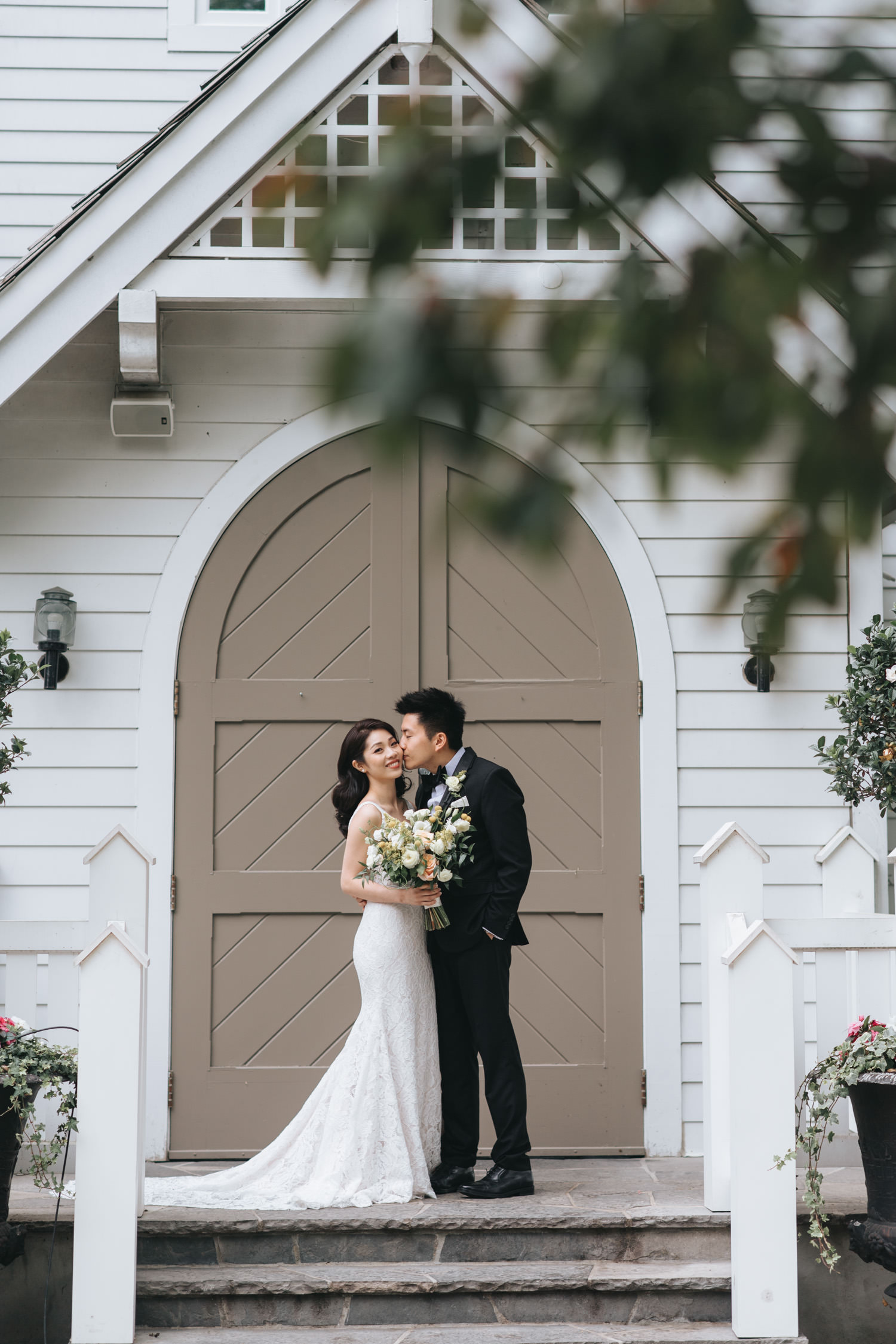 Doctor's House wedding portrait photo at cream white vintage chapel