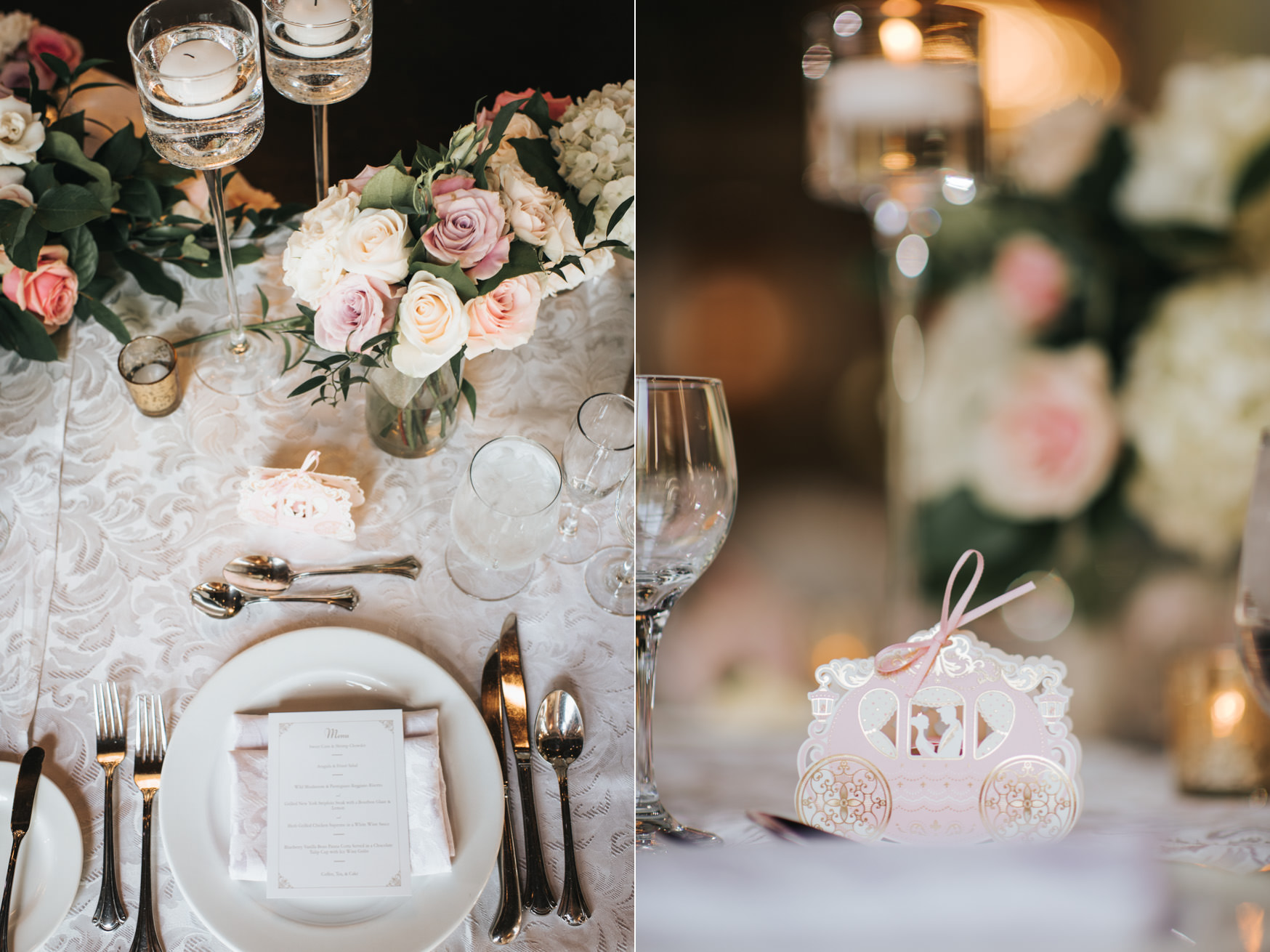 Closeups of Liberty Grand Wedding Reception Details and favors