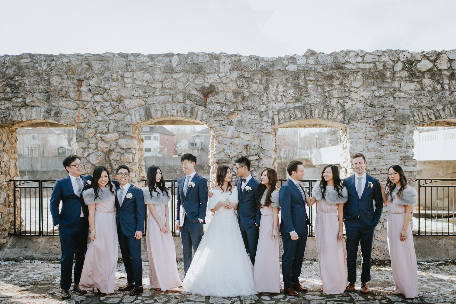Cambridge Mill Race Park Winter Wedding Party Photo