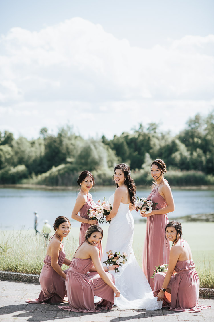 Eagle's Nest Wedding Bridesmaids Photo by the pond