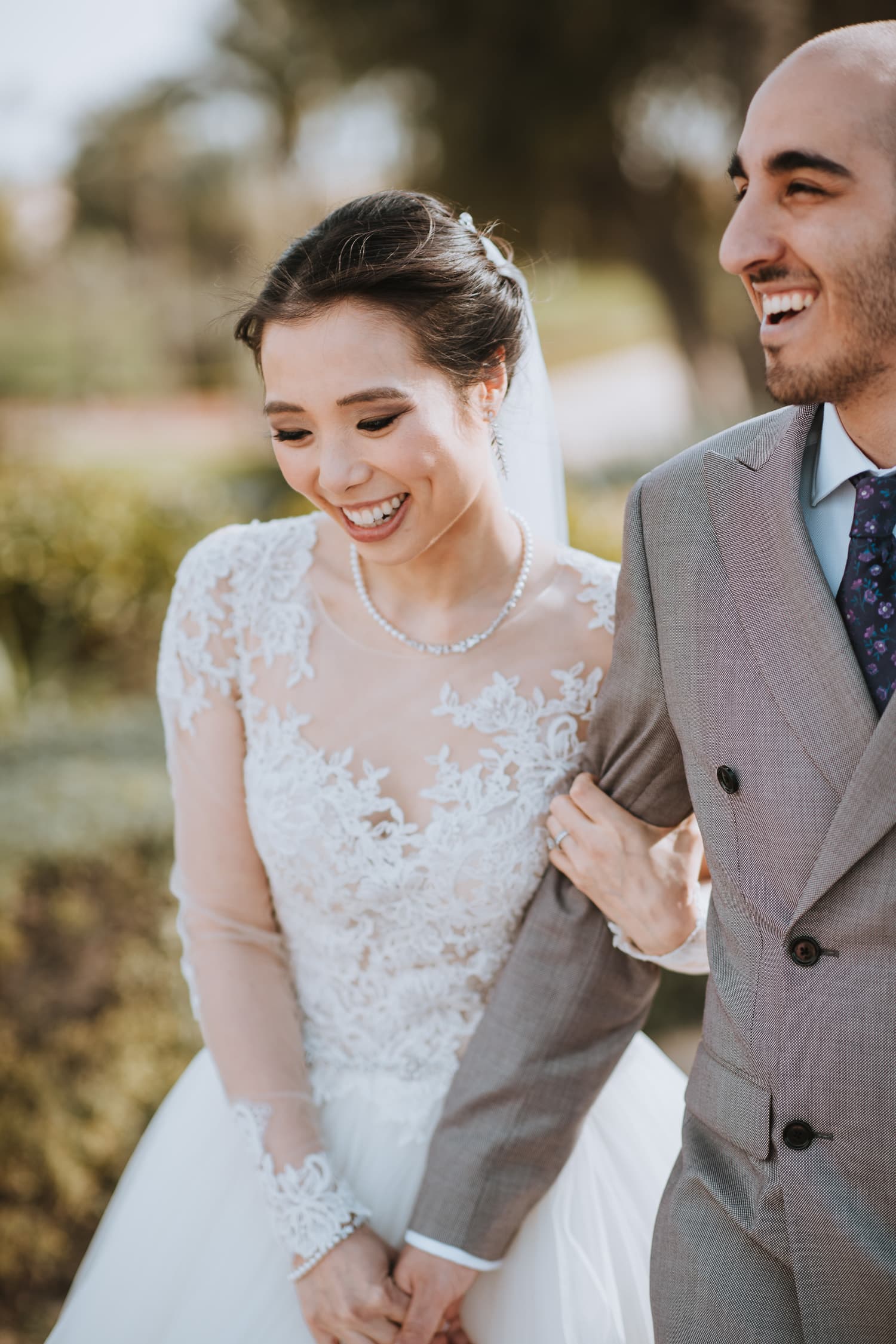 Whimsical Bride and Groom Outdoor Portrait