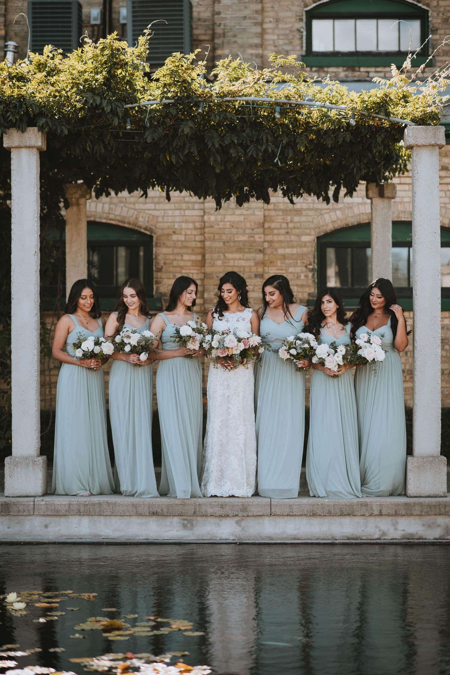 Bridal party portrait at the Patio of Hacienda Sarria