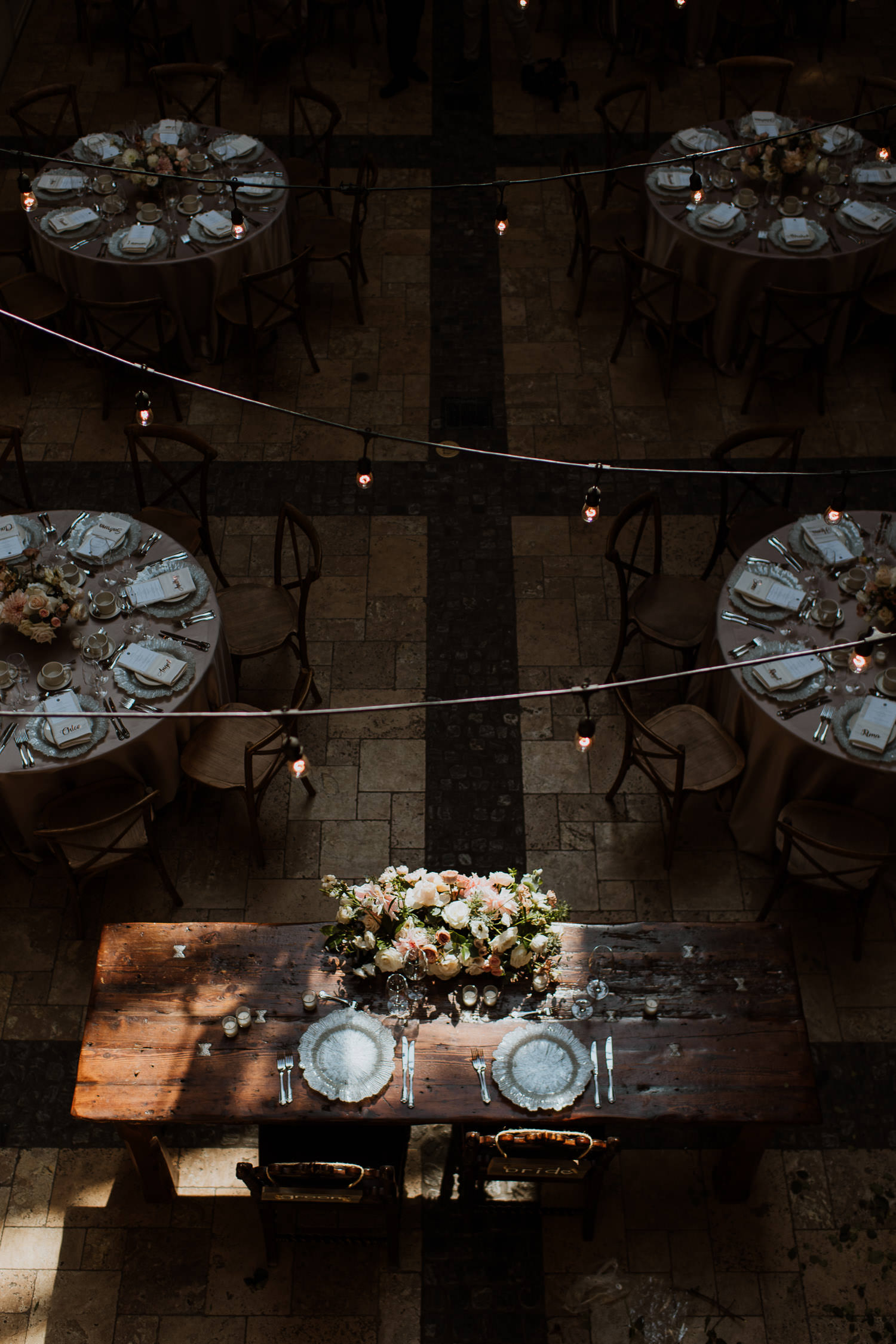 Top down view of the Hacienda Sarria Courtyard Wedding Reception set up