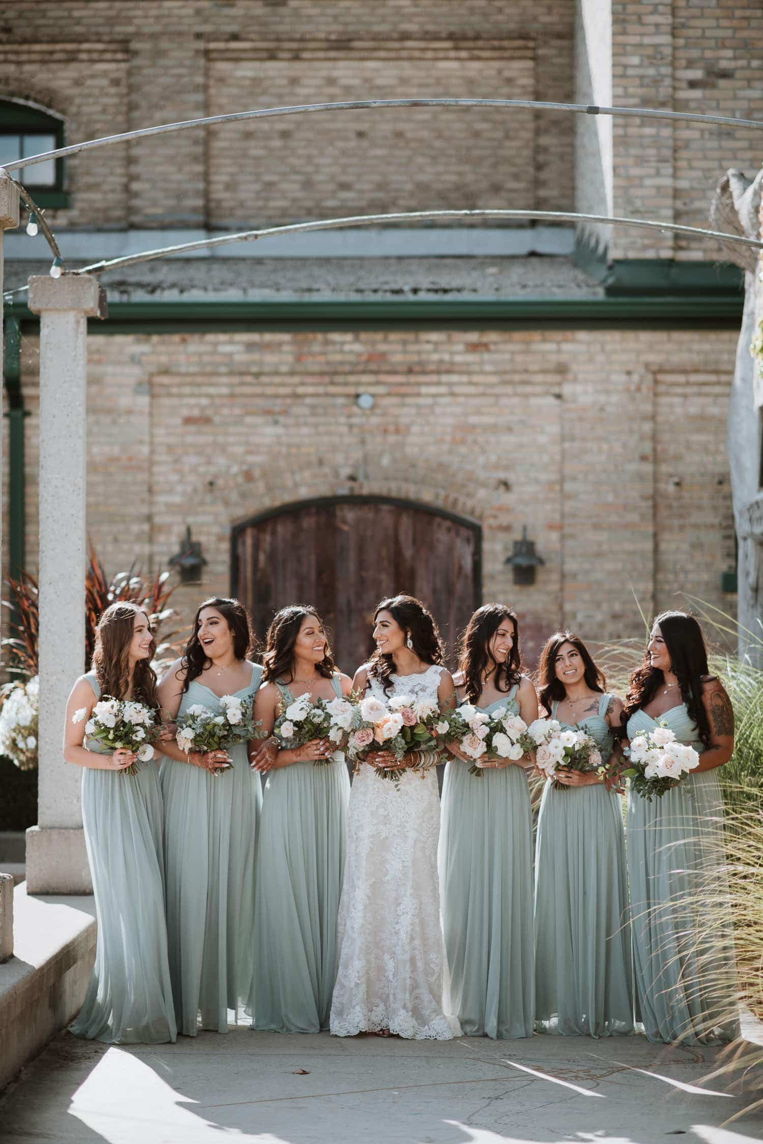 Bridal party portrait at the Hacienda Sarria backyard in Kitchener, Ontario