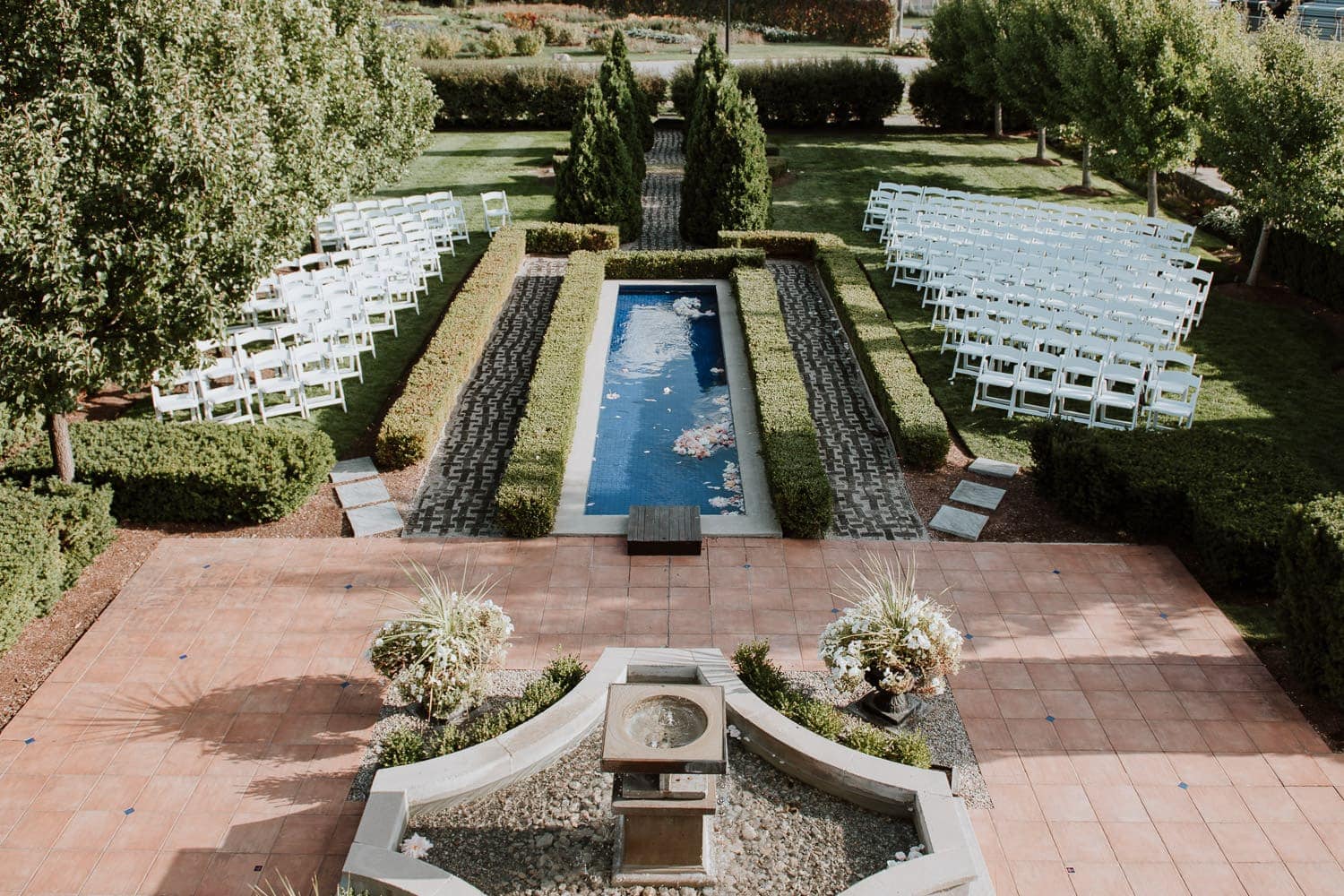 Hacienda Sarria outdoor garden wedding ceremony space setup