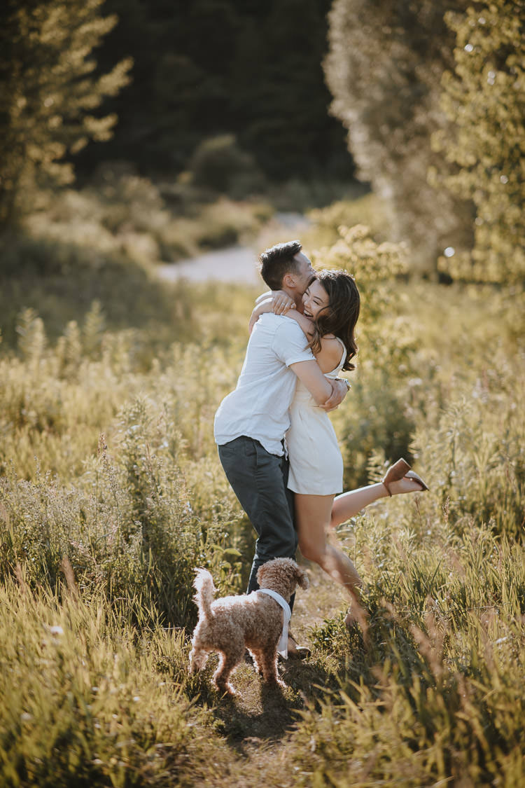 Summer engagement photo at the Toronto Don Valley Brickwork Park