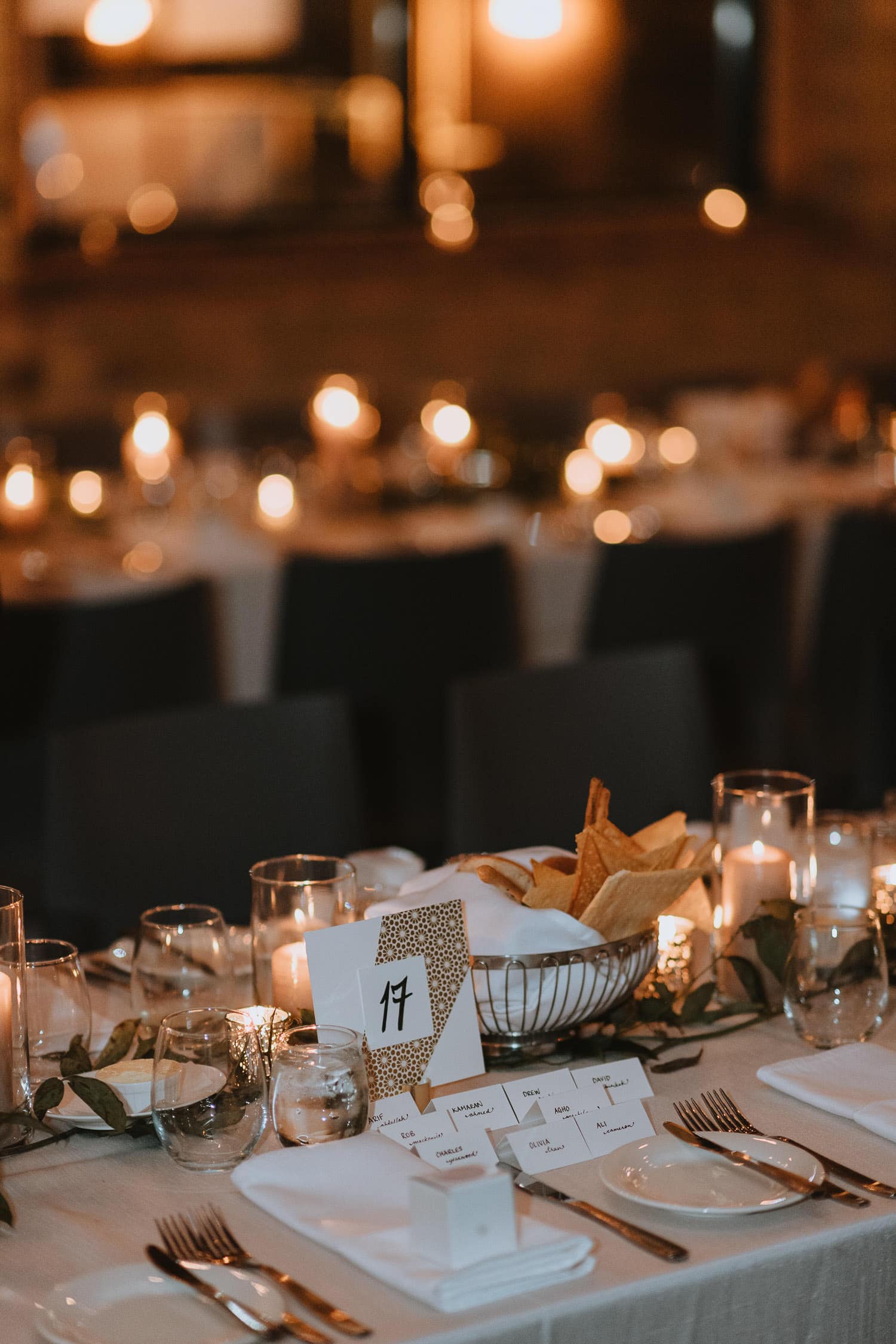 Modern and industrial place setting at the wedding reception