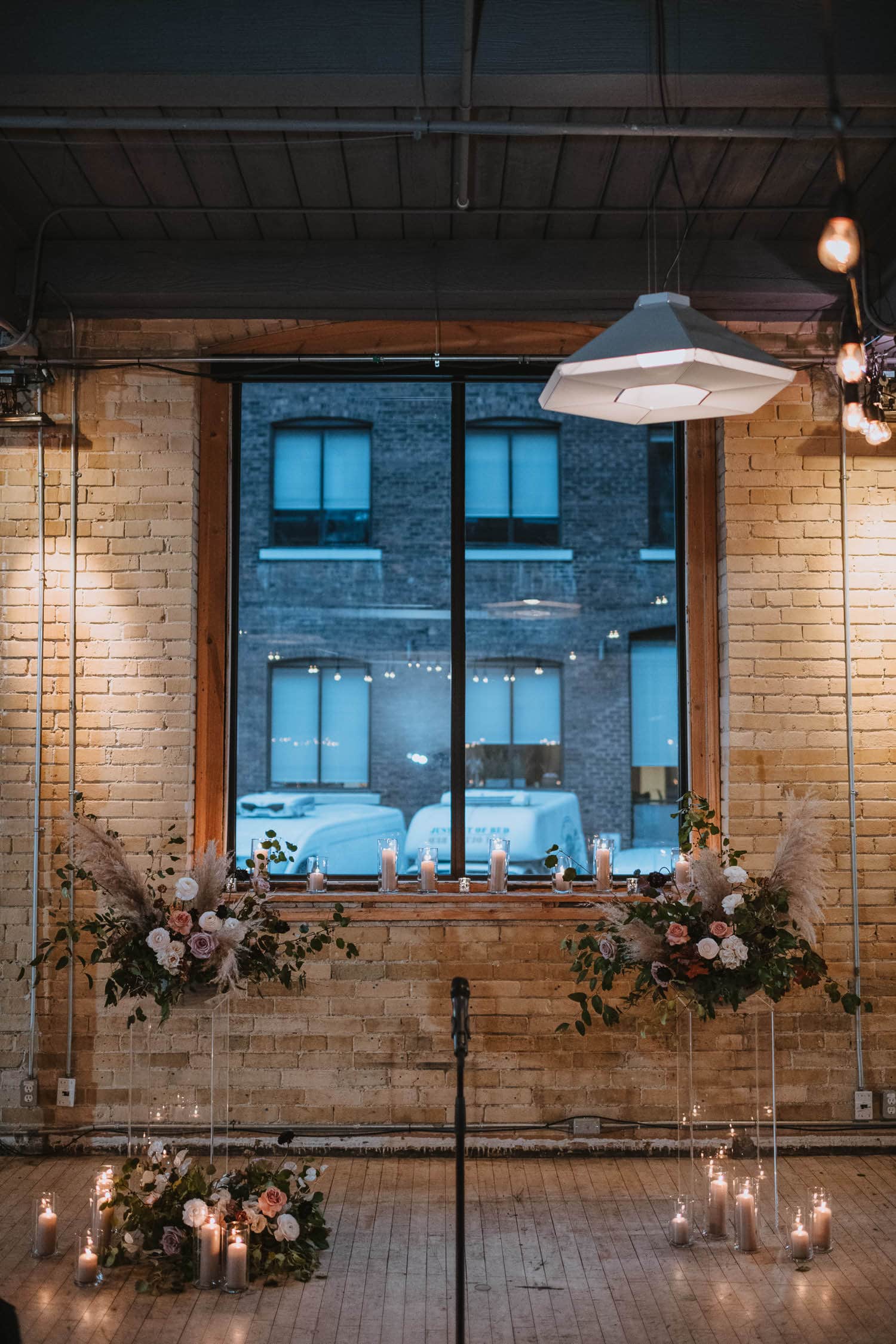 industrial wedding ceremony setup at the second floral events