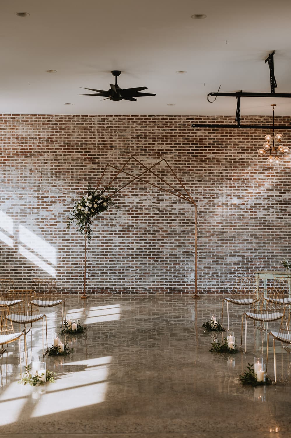 Chic warehouse micro wedding ceremony decor