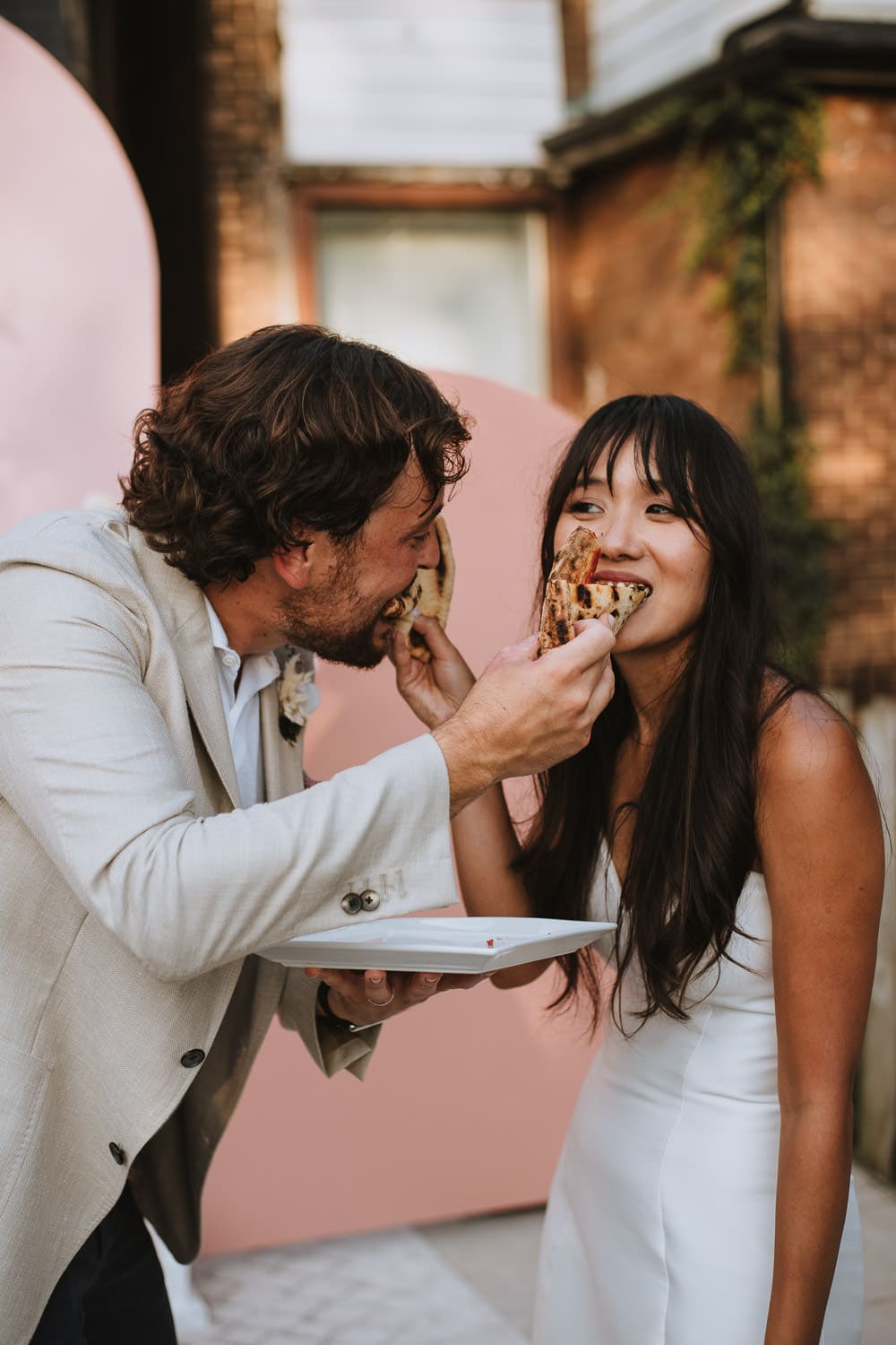 Toronto Backyard Micro Wedding Reception with pizza dinner