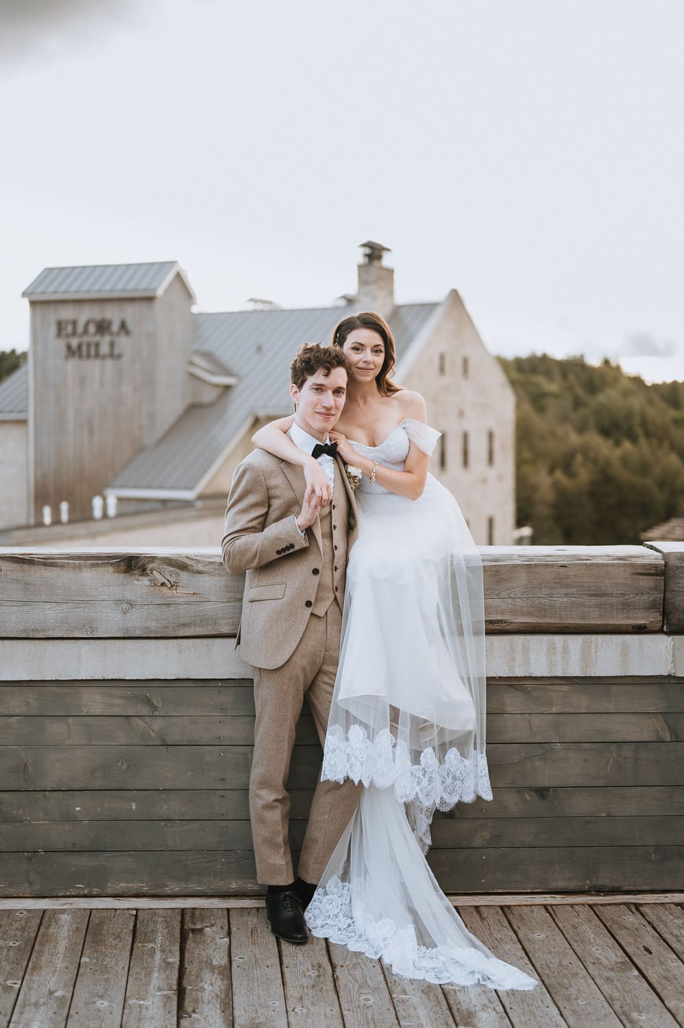 Elora Mill rooftop wedding photo