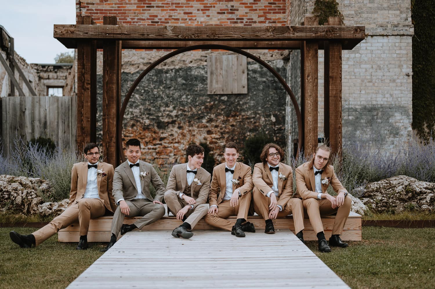 elora mill groomsmen photo riverside chapel