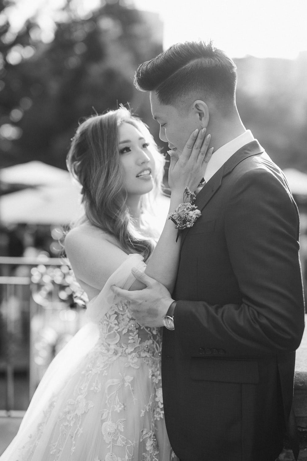 Sunset portrait of a newly wed at the Graydon Hall Manor