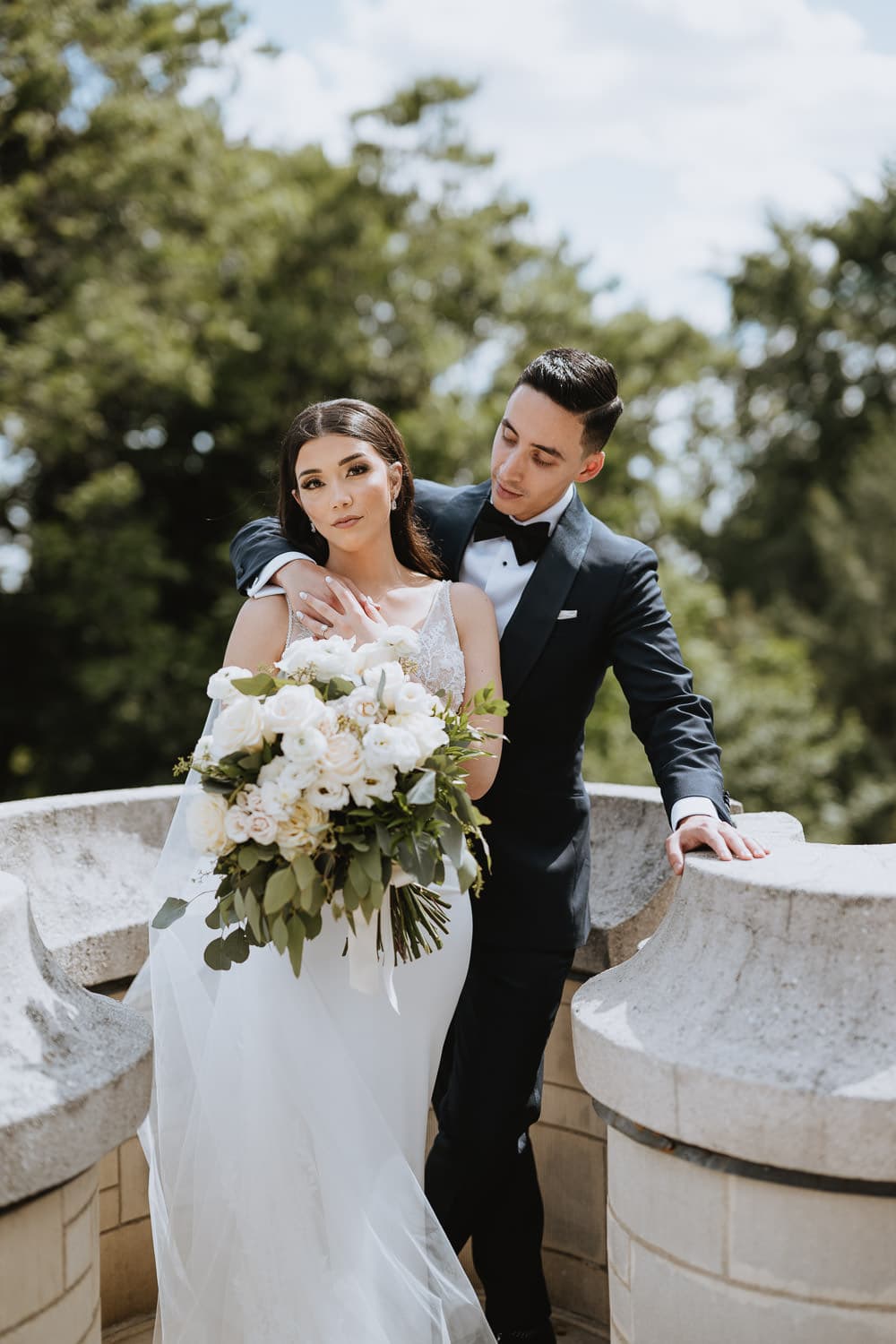 Bride and groom terrace portrait at the Casa Loma Toronto