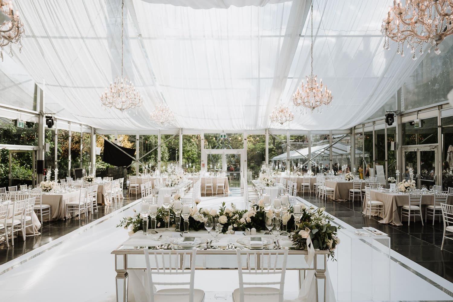 Casa Loma Glass Pavilion Head table and Reception Decor