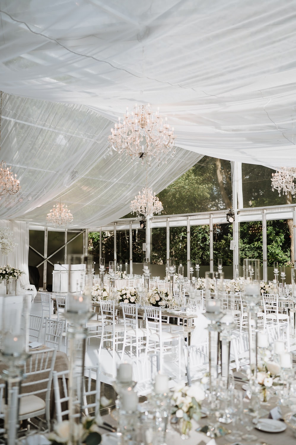 Casa Loma Wedding Reception decor at the glass pavilion