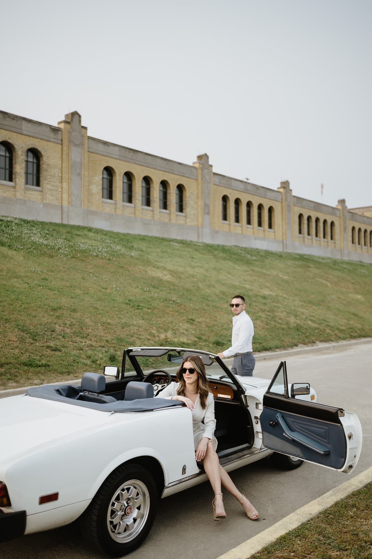 RC Harris Water treatment plant vintage car photoshoot with a couple